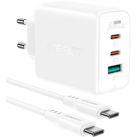 Зарядное устройство Acefast Wall Charger 2xUSB-C+USB A13 65W with USB-C Cable White