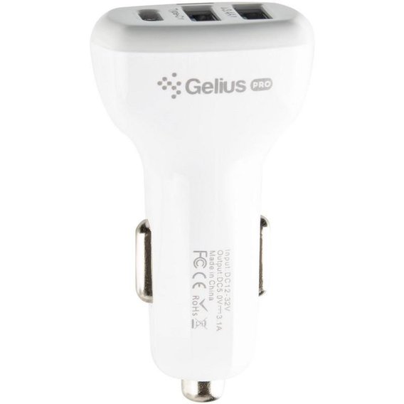Зарядное устройство Gelius USB Car Charger 2xUSB+USB-C 3A Pro Hubl White (GP-CC02)
