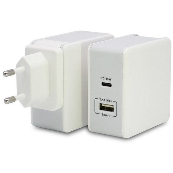 Зарядное устройство T-PHOX Wall Charger Quick Charge Power Delivery USB-C and USB 2.4A 57W White (Apace Wall 57W)