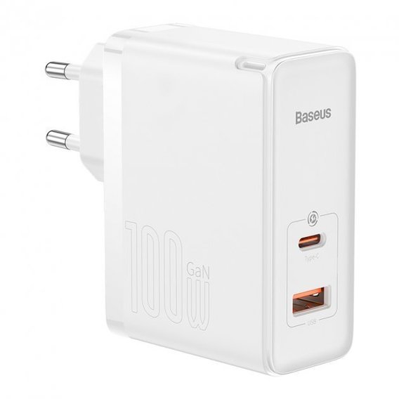 Зарядное устройство Baseus Wall Charger GaN5 Pro USB+USB-C 100W White with USB-C Сable (CCGP090202)