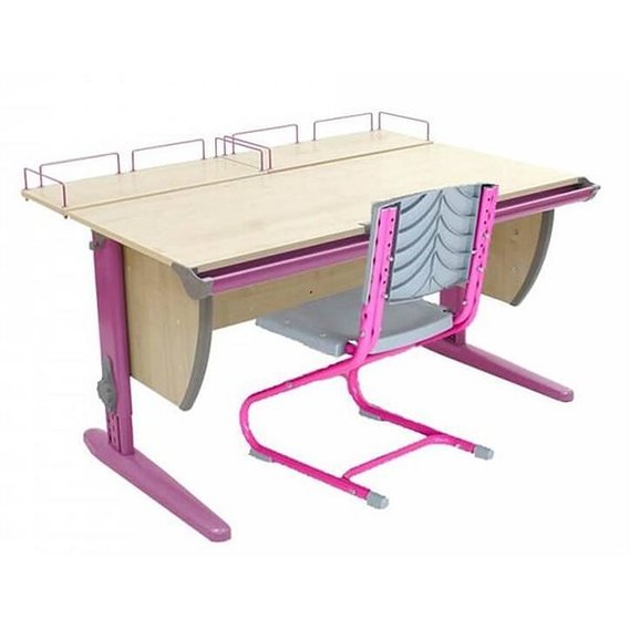 Стол универсальный трансформируемый СУТ.15-01 (120 см*88 см) + Полка задняя СУТ.15.210 (2 шт.) + Стул СУТ.01 (пластик) клен/розовый