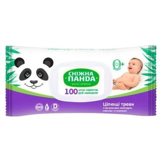 Серветки вологі Сніжна панда Цілющі трави для немовлят 100 шт