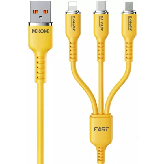 Кабель Wk USB Cable to Micro USB/Lightning/Type-C Tint Series Real Silicon Super Fast Charging 66W Yellow (WDC-07th)