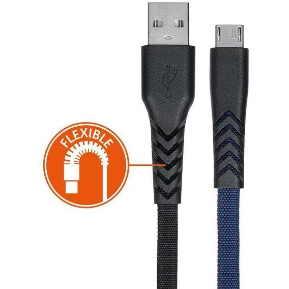 Кабель 2E USB Cable to microUSB Flat 1m Black/Blue (2E-CCMT-1MBL)