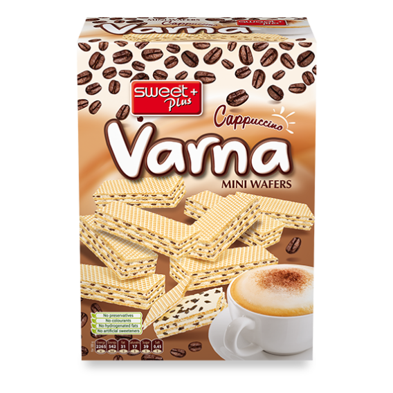 Мини-вафли Sweet Plus VARNA CAPPUCCINO с кремом капучино и кусочками какао-печенья 240 г (1110328)