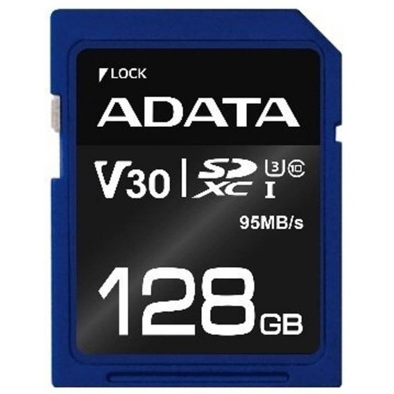 Карта памяти ADATA 128GB SDXC Сlass 10 UHS-I U3 V30 (ASDX128GUI3V30S-R)
