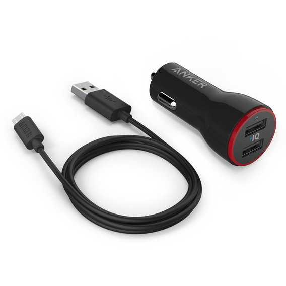 Зарядное устройство ANKER USB Car Charger PowerDrive 2 24W + micro USB 0.9m Black (B2310012)