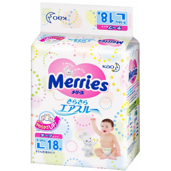 Подгузники Merries для детей L (18 шт.) 9-14 кг (589570/394617)