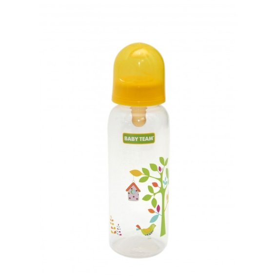 Бутылочка с латексной соской Baby Team 250 мл 0+ (1310 желтый)