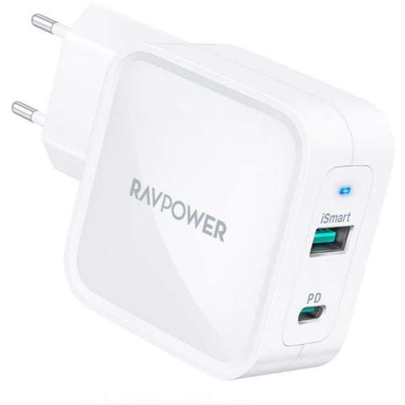 Зарядное устройство RavPower Wall Charger USB-C and USB GAN 65W White (RP-PC133WH)