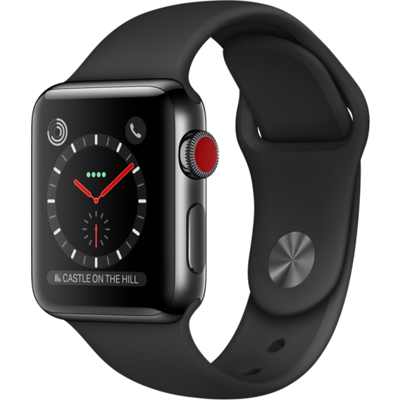 Apple Watch Series 3 38mm GPS+LTE Space Black Stainless Steel Case with Black Sport Band (MQJW2)